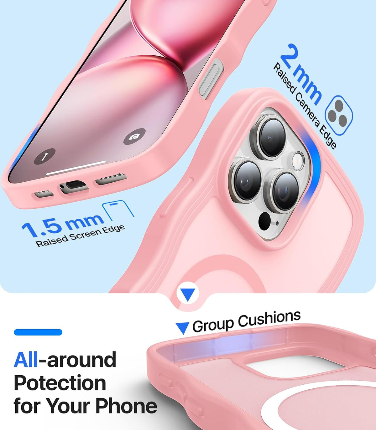 Magnetic for iPhone 16 Pro Case,[Compatible with MagSafe][Military-Grade Drop Protection][Anti-Yellowing] Shockproof Protective Translucent Matte Cover for iPhone 16 Pro Phone Case,Peach Pink