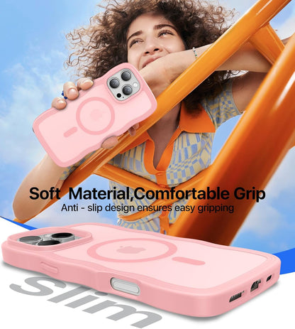 Magnetic for iPhone 16 Pro Case,[Compatible with MagSafe][Military-Grade Drop Protection][Anti-Yellowing] Shockproof Protective Translucent Matte Cover for iPhone 16 Pro Phone Case,Peach Pink
