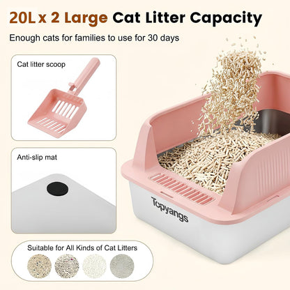 2 Pack Stainless Steel , Extra Large Litter Boxes for Big Cats, XL Metal Cat with Lid, High Sides, Anti-Urine Leakage, Non-Sticky, Scoop Included (Pink)