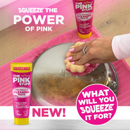 The Pink Stuff Miracle Multi Purpose Cleaner Spray, Squeezable Cleaning Paste & SQeeZY Scrubber Sponge | Multi Surface Household Cleaning Kit for Kitchen, Bathroom, Tiles & Appliances
