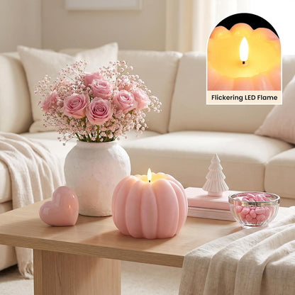 Pink Fall Decor, Fall Decorations for Home, Large Flameless Pumpkin Candle