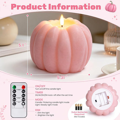 Pink Fall Decor, Fall Decorations for Home, Large Flameless Pumpkin Candle