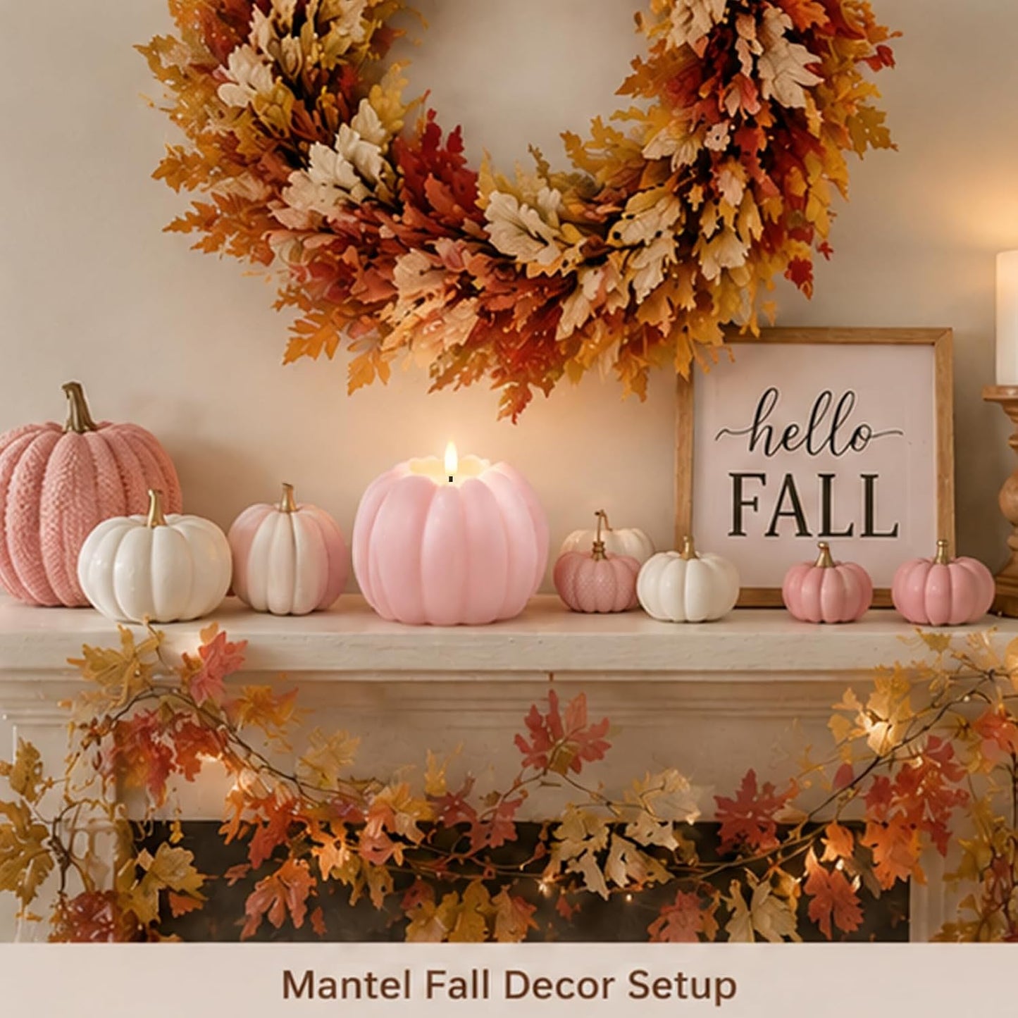 Pink Fall Decor, Fall Decorations for Home, Large Flameless Pumpkin Candle