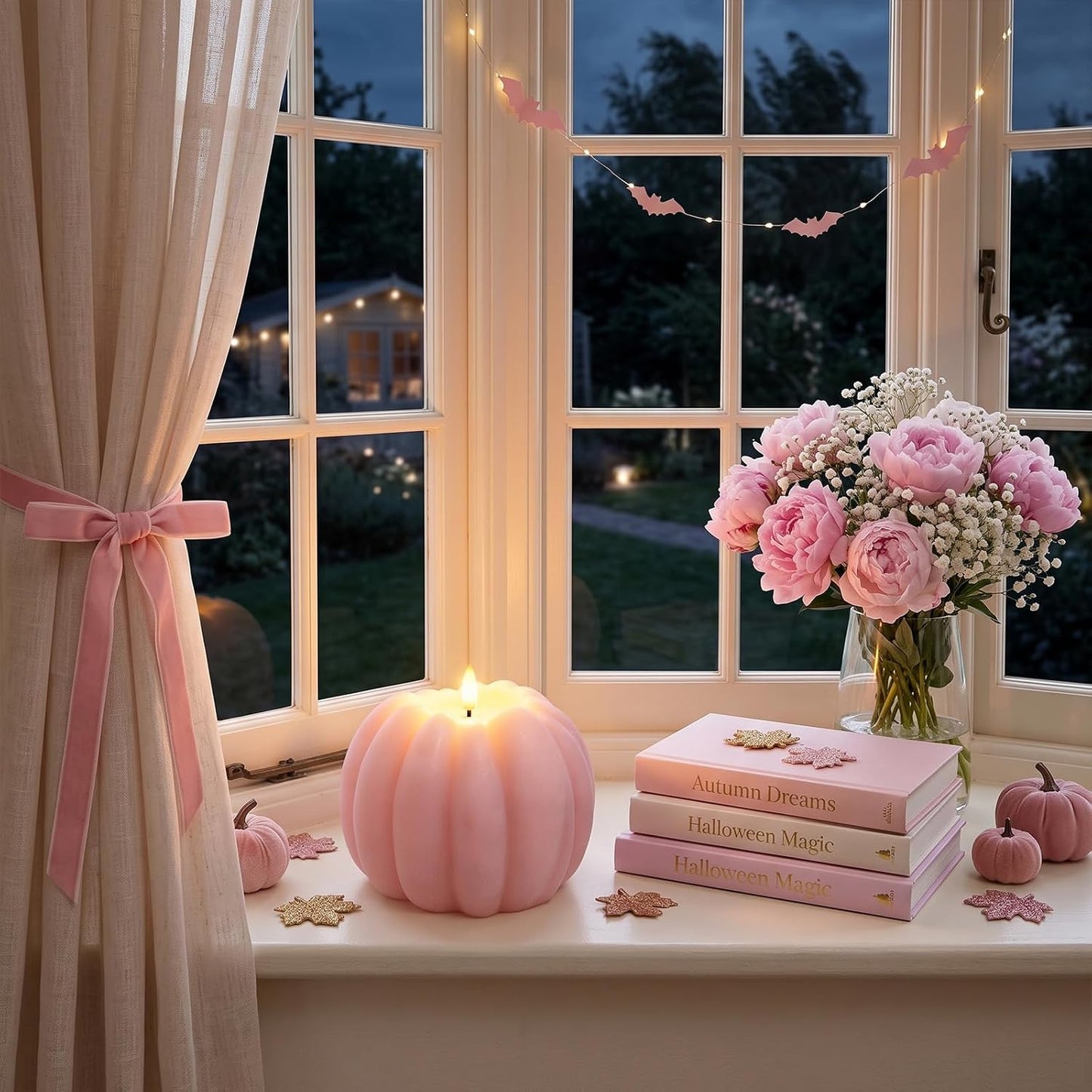 Pink Fall Decor, Fall Decorations for Home, Large Flameless Pumpkin Candle