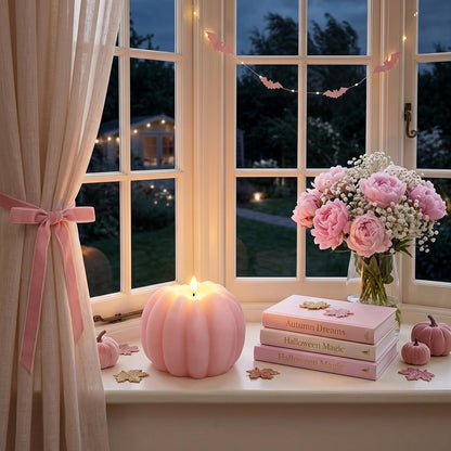 Pink Fall Decor, Fall Decorations for Home, Large Flameless Pumpkin Candle