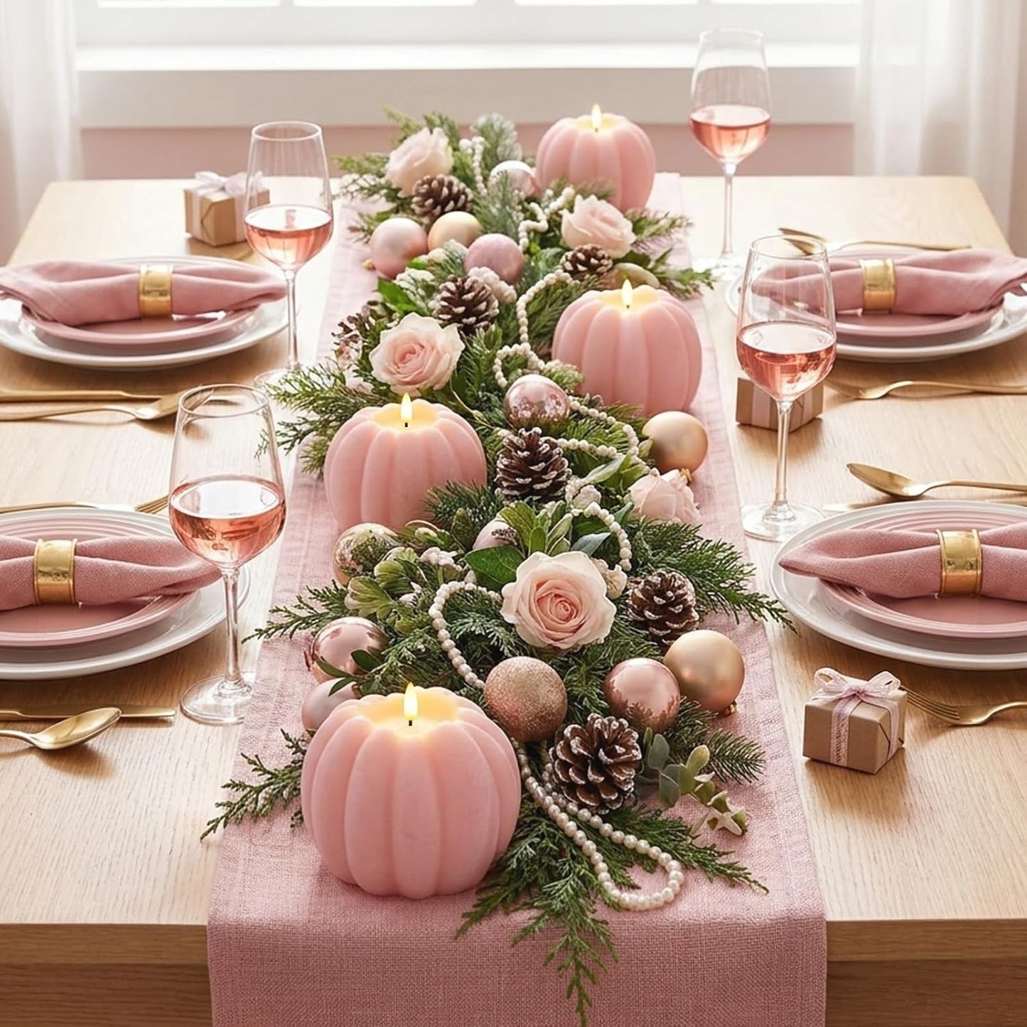 Pink Fall Decor, Fall Decorations for Home, Large Flameless Pumpkin Candle