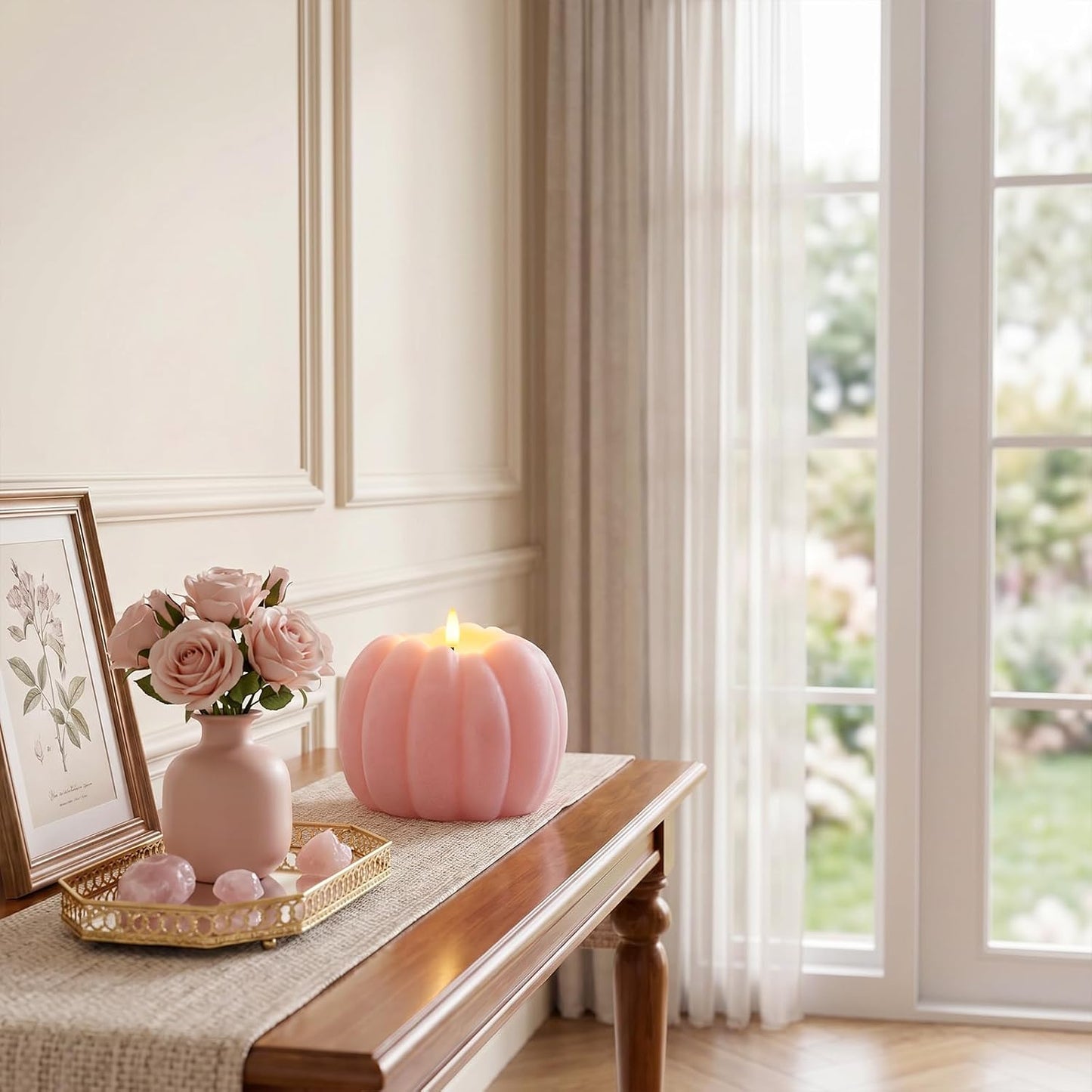 Pink Fall Decor, Fall Decorations for Home, Large Flameless Pumpkin Candle