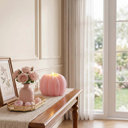 Pink Fall Decor, Fall Decorations for Home, Large Flameless Pumpkin Candle