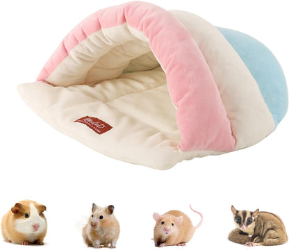 Hamster Hideout & Guinea Pig Bed, Semi-enclosed Hamster Hideout Small Animal Sleeping Cave Machine Washable Guinea Pig Hideouts for Chinchilla, Hedgehog, Rat, Sugar Glider,Flower-branch mouse (Pink)