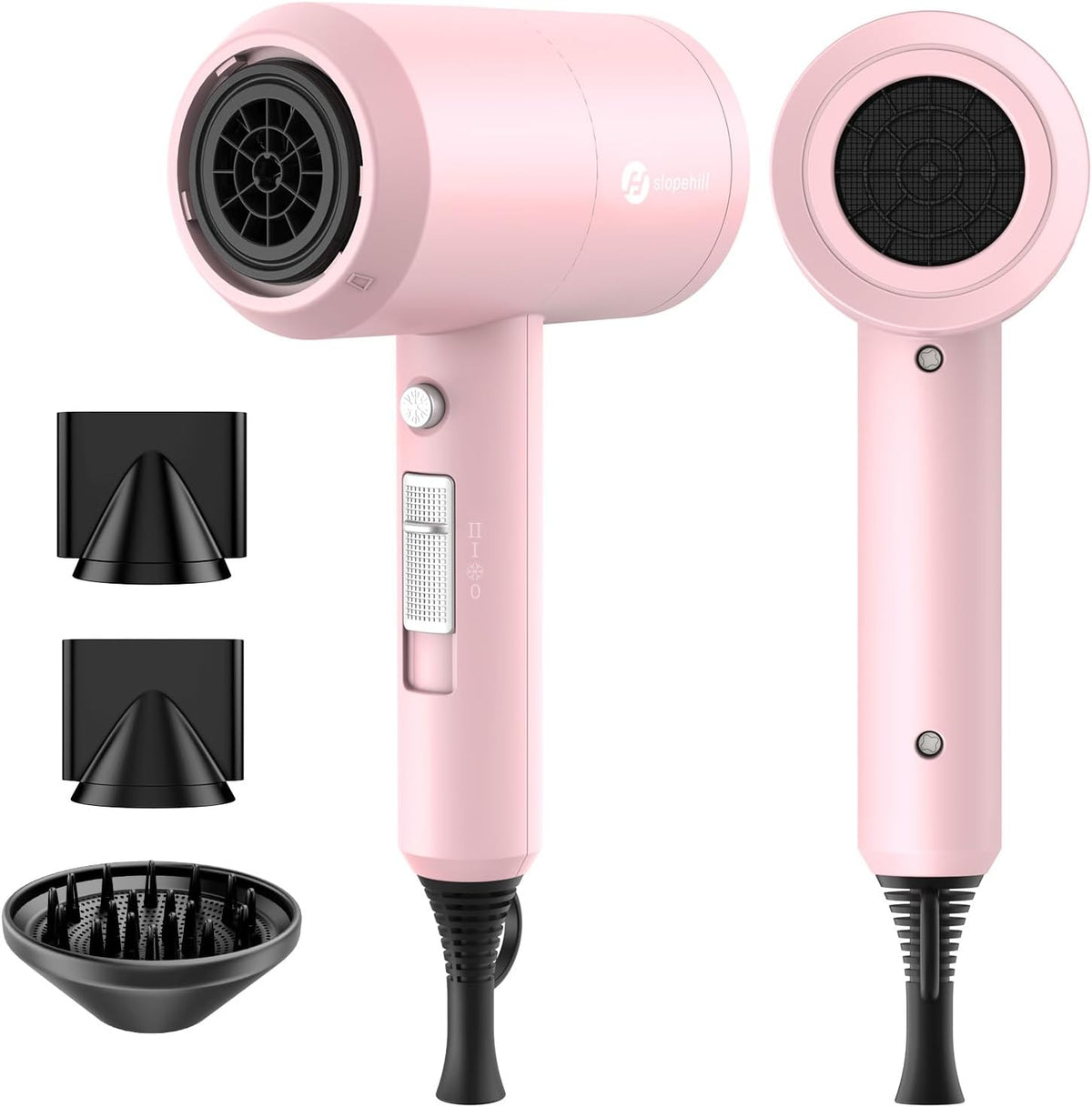 Professional Ionic Hair Dryer, Powerful 1800W Fast Drying Low Noise Blow Dryer with 2 Concentrator Nozzle 1 Diffuser Attachments for Home Salon Travel (Pink)