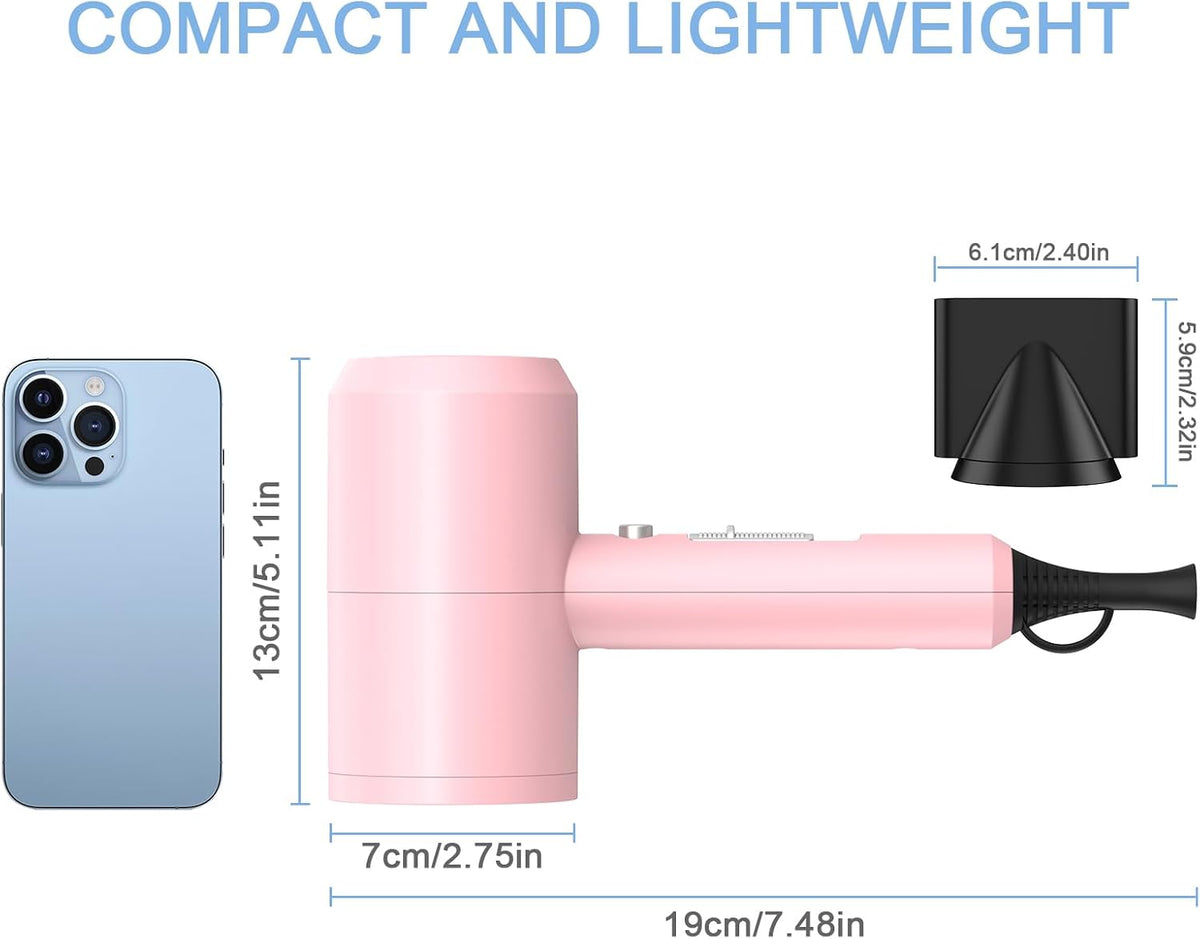 Professional Ionic Hair Dryer, Powerful 1800W Fast Drying Low Noise Blow Dryer with 2 Concentrator Nozzle 1 Diffuser Attachments for Home Salon Travel (Pink)