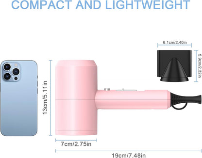 Professional Ionic Hair Dryer, Powerful 1800W Fast Drying Low Noise Blow Dryer with 2 Concentrator Nozzle 1 Diffuser Attachments for Home Salon Travel (Pink)