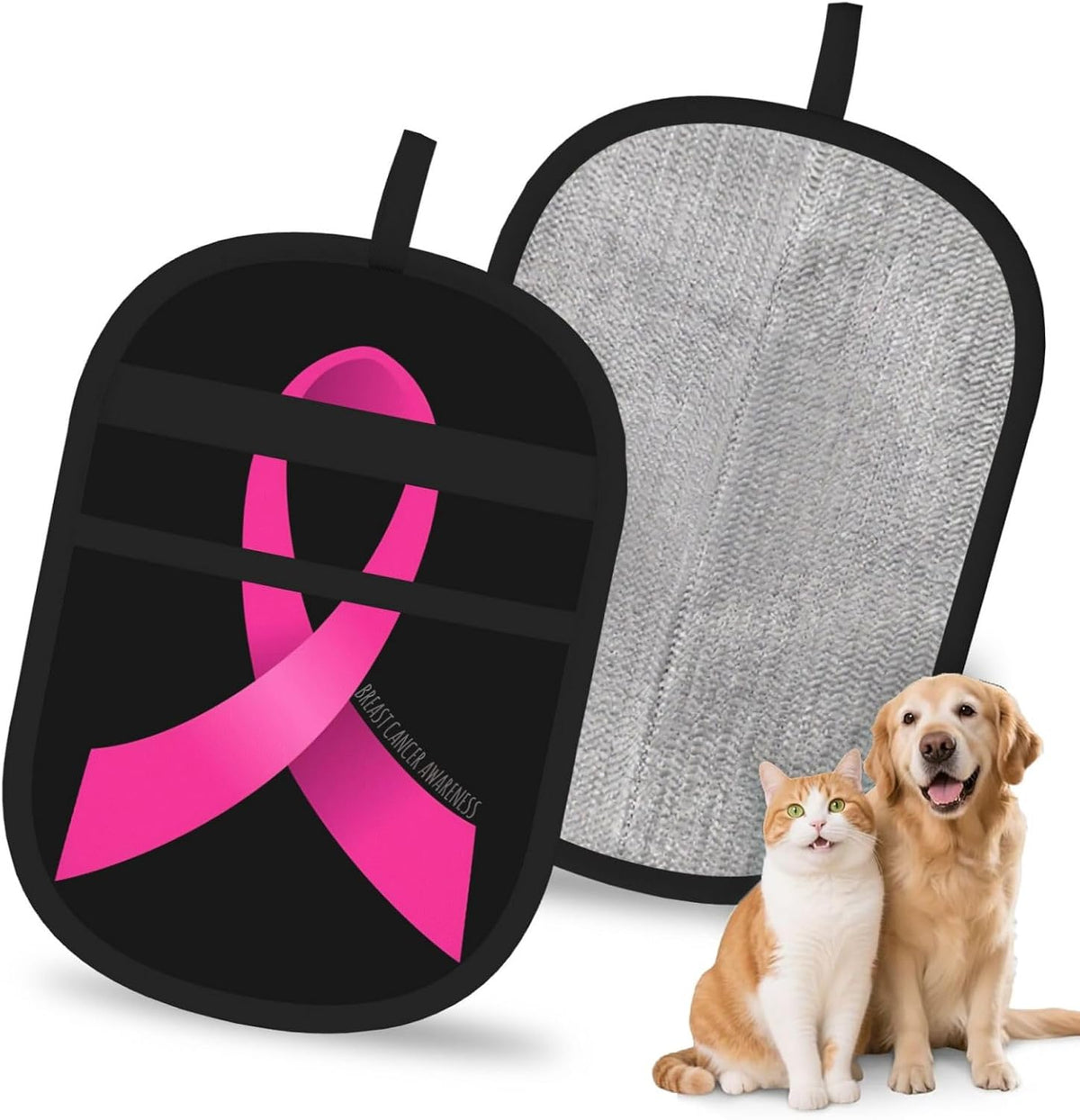 Breast Cancer Survivor Awareness Pink Ribbon Pet Hair Removal Glove Dogs Hair Remover Glove Cats Fur Removal Tool with Hanging Loop for Couch 6.7X9.5 in