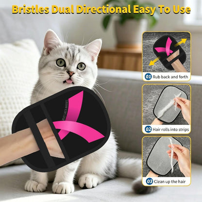 Breast Cancer Survivor Awareness Pink Ribbon Pet Hair Removal Glove Dogs Hair Remover Glove Cats Fur Removal Tool with Hanging Loop for Couch 6.7X9.5 in