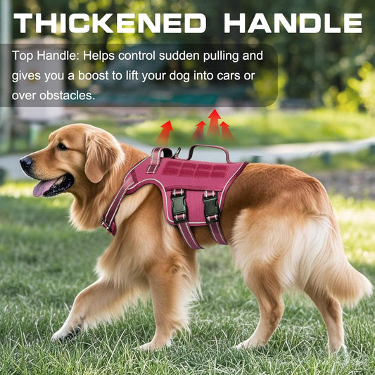 Tactical Dog Harness Medium Sized, Heavy Duty No Pull Dog Harness with Handle, Easy On and Off Service Dog Vest with Molle System, Reflective Pet Vest for Walking Hiking Training