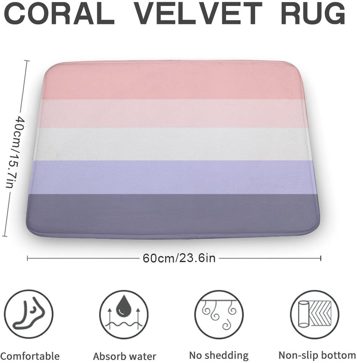Horizontal Stripe Pink, Peach & Purple Bath Mat Rug 24x16, Ultra Soft Bathroom Rug, Non Slip and Absorbent Bath Rug Carpet for Bathroom Floor, Tub and Shower