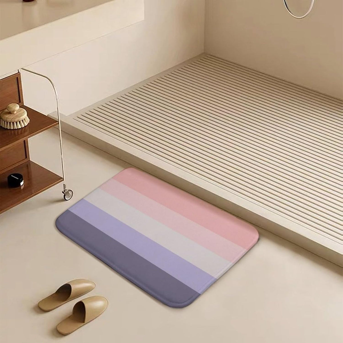 Horizontal Stripe Pink, Peach & Purple Bath Mat Rug 24x16, Ultra Soft Bathroom Rug, Non Slip and Absorbent Bath Rug Carpet for Bathroom Floor, Tub and Shower