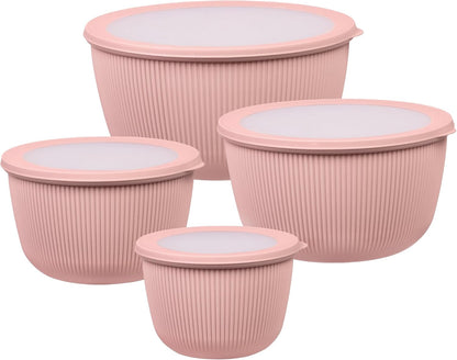 BoxedHome 4.97 Quarts Mixing Bowls with Lids Set, 4 Packs BPA-Free Plastic Prep Bowls for Kitchen, Dishwasher & Microwave Safe, Pink