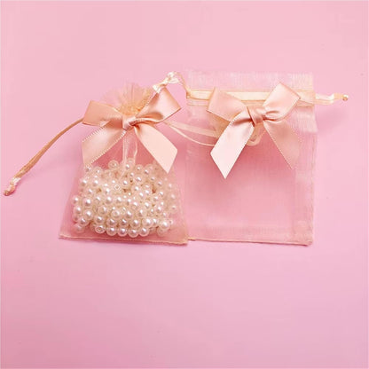 Cookie Packaging Bag 100pcs Bowknot Organza Gift Bag 7x9 9x12 10x15 Jewelry Bags Wedding Party Jewelry Candy Drawstring Packaging Pouch Gift Bag(Peach,7x9cm)