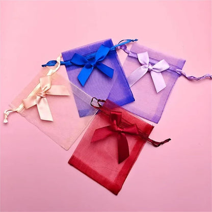 Cookie Packaging Bag 100pcs Bowknot Organza Gift Bag 7x9 9x12 10x15 Jewelry Bags Wedding Party Jewelry Candy Drawstring Packaging Pouch Gift Bag(Peach,7x9cm)