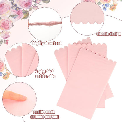 100 Pcs Pink Lace Disposable Paper Napkins 2 Ply Dinner