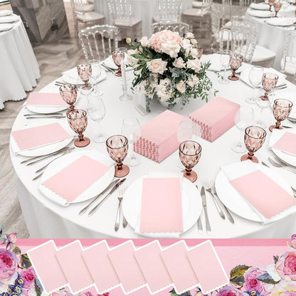 100 Pcs Pink Lace Disposable Paper Napkins 2 Ply Dinner