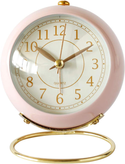 Small Tableclocks Classic Non-Ticking Tabletop Alarm Clock,Pink