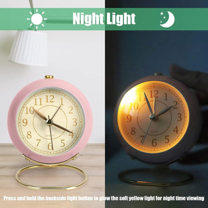 Small Tableclocks Classic Non-Ticking Tabletop Alarm Clock,Pink