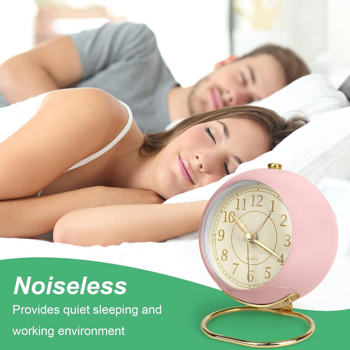 Small Tableclocks Classic Non-Ticking Tabletop Alarm Clock,Pink