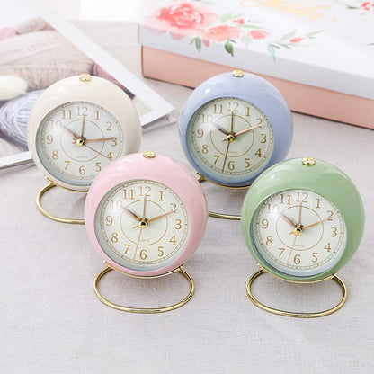 Small Tableclocks Classic Non-Ticking Tabletop Alarm Clock,Pink