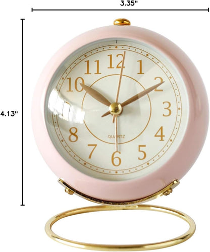 Small Tableclocks Classic Non-Ticking Tabletop Alarm Clock,Pink