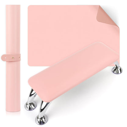 Nail Arm Rest for Acrylic Nails with Nail Table Mat, Microfiber Leather Nail Hand Rest Cushion for Nails, Soft Hand Pillow Footstool with Foldable Nail Art Hand Rest Pad for Nail Tech Use (Pink)