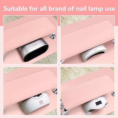 Nail Arm Rest for Acrylic Nails with Nail Table Mat, Microfiber Leather Nail Hand Rest Cushion for Nails, Soft Hand Pillow Footstool with Foldable Nail Art Hand Rest Pad for Nail Tech Use (Pink)