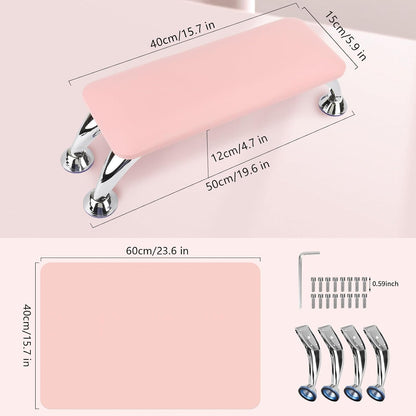 Nail Arm Rest for Acrylic Nails with Nail Table Mat, Microfiber Leather Nail Hand Rest Cushion for Nails, Soft Hand Pillow Footstool with Foldable Nail Art Hand Rest Pad for Nail Tech Use (Pink)
