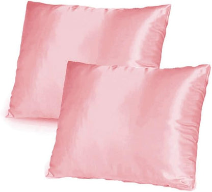 Pack of 2,Silky Soft Satin Solid Cushion Cover Pillow Cover Pillowcase Pillow Sofa Throw with Hidden Zipper Closure Only Cover 18x18 Inch 45x45cm Pink