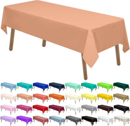 Peach Plastic Tablecloths 2 Pack Rose Gold Disposable Table Covers 54 x 108 Inch Bridal Shower PEVA Table Cloths for Picnic Birthday Wedding Banquet Parties 8 ft Rectangle Table Use