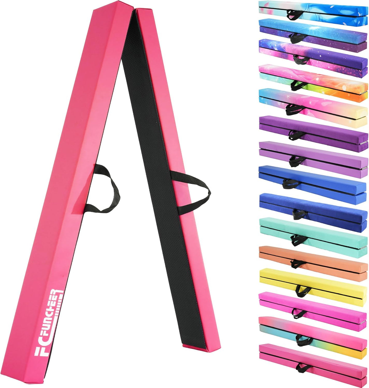 8FT Folding Balance Beam -Gymnastics Floor Beam -Gymnastics Equipment for Kids,Wood core- Anti-Slip Bottom and Carrying Bag for Home