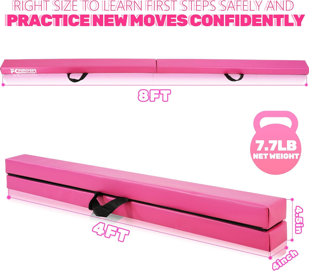 8FT Folding Balance Beam -Gymnastics Floor Beam -Gymnastics Equipment for Kids,Wood core- Anti-Slip Bottom and Carrying Bag for Home