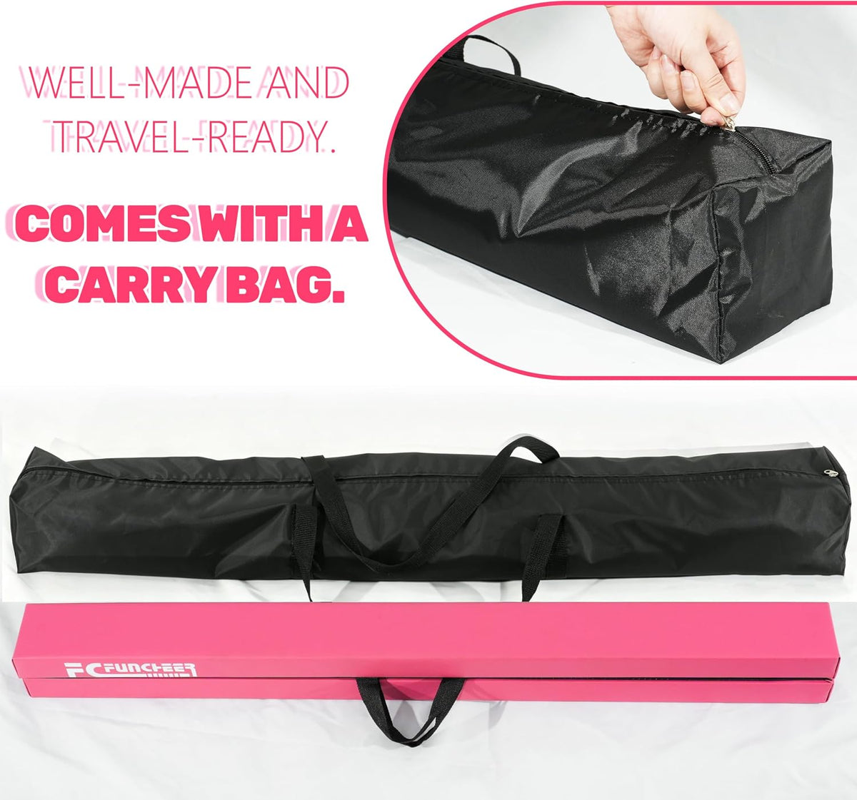 8FT Folding Balance Beam -Gymnastics Floor Beam -Gymnastics Equipment for Kids,Wood core- Anti-Slip Bottom and Carrying Bag for Home