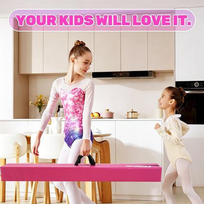 8FT Folding Balance Beam -Gymnastics Floor Beam -Gymnastics Equipment for Kids,Wood core- Anti-Slip Bottom and Carrying Bag for Home