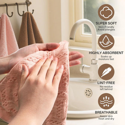 Bathroom Hand Towel Turkish Cotton Face Towel 14X30 Absorbent Soft Face Kitchen Towel Decorative Set Boho Farmhouse Bathroom Decor (Pink, 4Packs)
