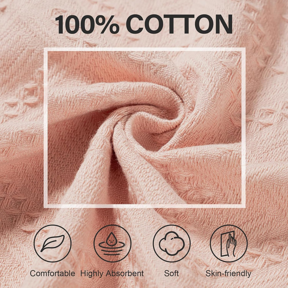 Bathroom Hand Towel Turkish Cotton Face Towel 14X30 Absorbent Soft Face Kitchen Towel Decorative Set Boho Farmhouse Bathroom Decor (Pink, 4Packs)