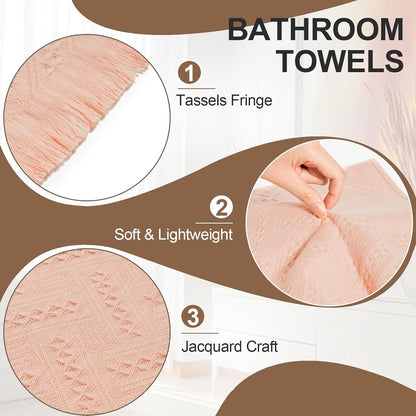 Bathroom Hand Towel Turkish Cotton Face Towel 14X30 Absorbent Soft Face Kitchen Towel Decorative Set Boho Farmhouse Bathroom Decor (Pink, 4Packs)