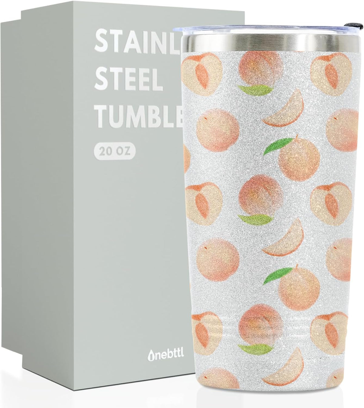 Peach Gifts for Women/Girls, Unique Design Peach Glitter Tumbler with Lid & Straw, for Christmas, Birthday, Perfect Gifts for Peach Lovers, Cute Peach Lover Gift