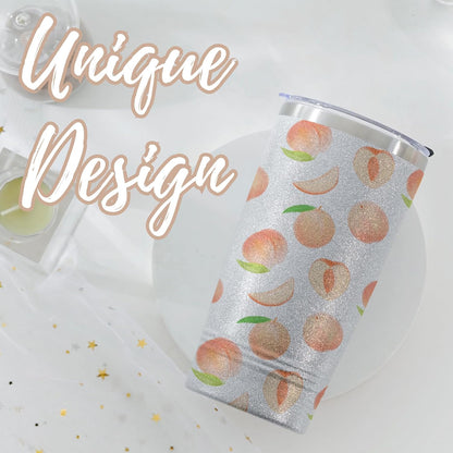 Peach Gifts for Women/Girls, Unique Design Peach Glitter Tumbler with Lid & Straw, for Christmas, Birthday, Perfect Gifts for Peach Lovers, Cute Peach Lover Gift