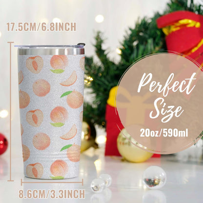 Peach Gifts for Women/Girls, Unique Design Peach Glitter Tumbler with Lid & Straw, for Christmas, Birthday, Perfect Gifts for Peach Lovers, Cute Peach Lover Gift