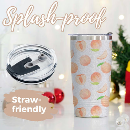 Peach Gifts for Women/Girls, Unique Design Peach Glitter Tumbler with Lid & Straw, for Christmas, Birthday, Perfect Gifts for Peach Lovers, Cute Peach Lover Gift