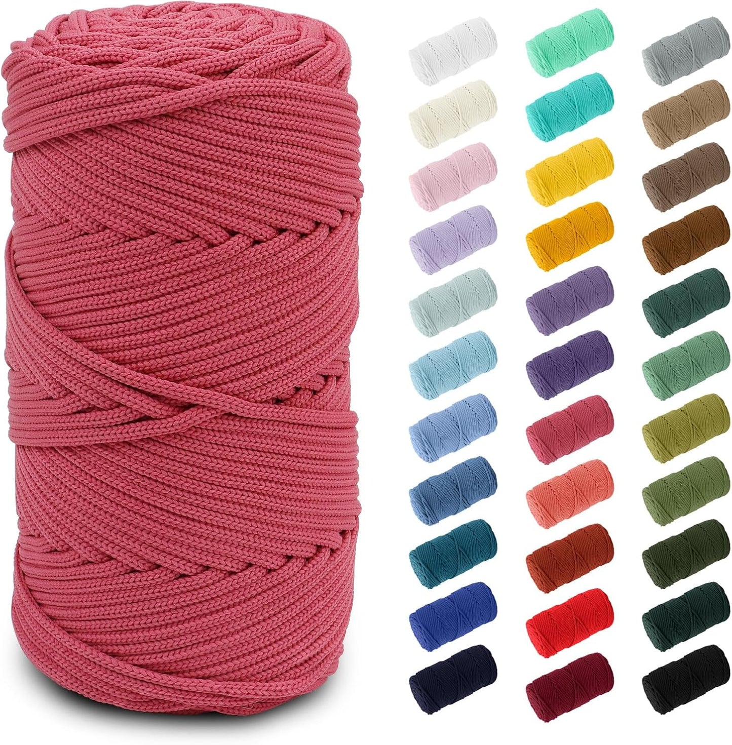 Polyester Macrame Cord 4mm 164 Yards Single Strand Braided Macrame Cord Crochet Bag Thread Soft Polyester Yarn for Crocheting and Knitting Bags, Wall Hanging, Plant Hangers (Peach Pink)