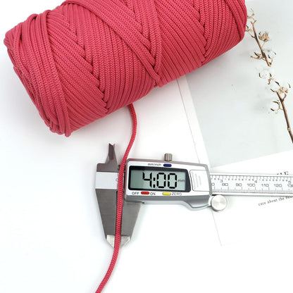 Polyester Macrame Cord 4mm 164 Yards Single Strand Braided Macrame Cord Crochet Bag Thread Soft Polyester Yarn for Crocheting and Knitting Bags, Wall Hanging, Plant Hangers (Peach Pink)