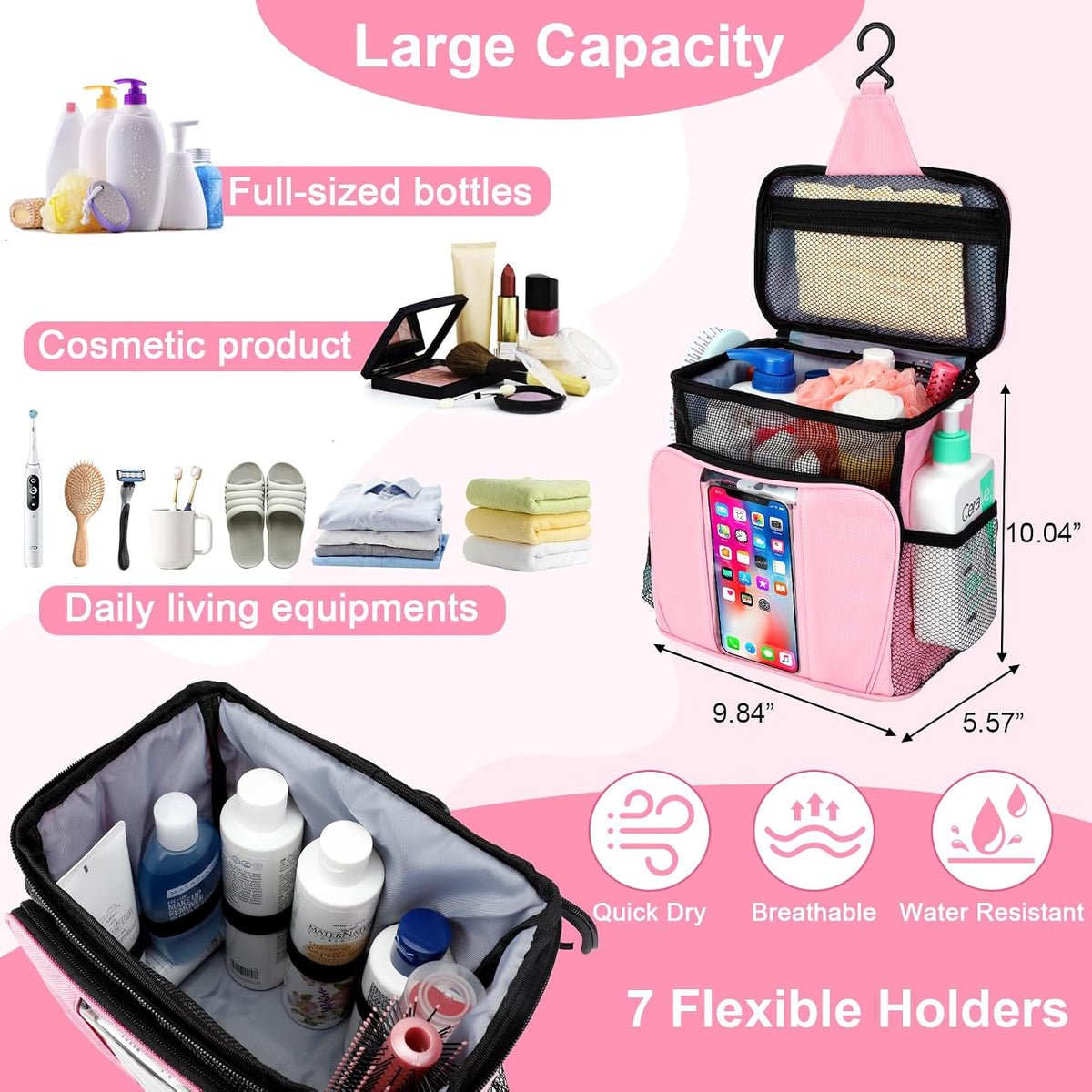 College Dorm room Essentials for Girls, Quick Dry Mesh Shower Caddy, Travel Cruise Ship Essentials,Travel Toiletry Bag for Women, Large Makeup Organizer for Full-Sized Toiletries Gifts for Women